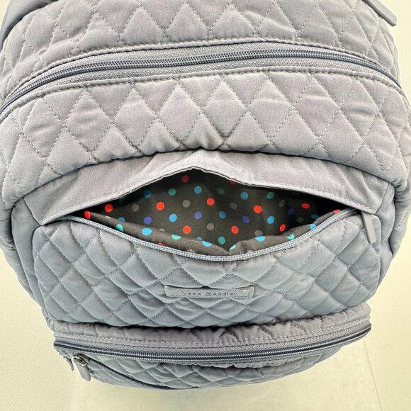 Vera Bradley Essential Large Backpack Gray Quilted Polka Dot Lining Zip Pockets - Picture 9 of 16